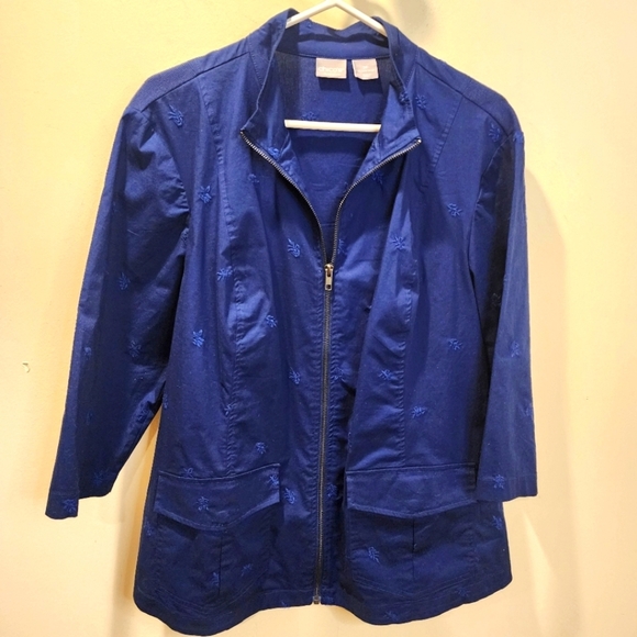 CHICO'S Blue Zinergy Flower-Embroidered Zip-Up Jacket size  3P (16P-18P) - Picture 2 of 12